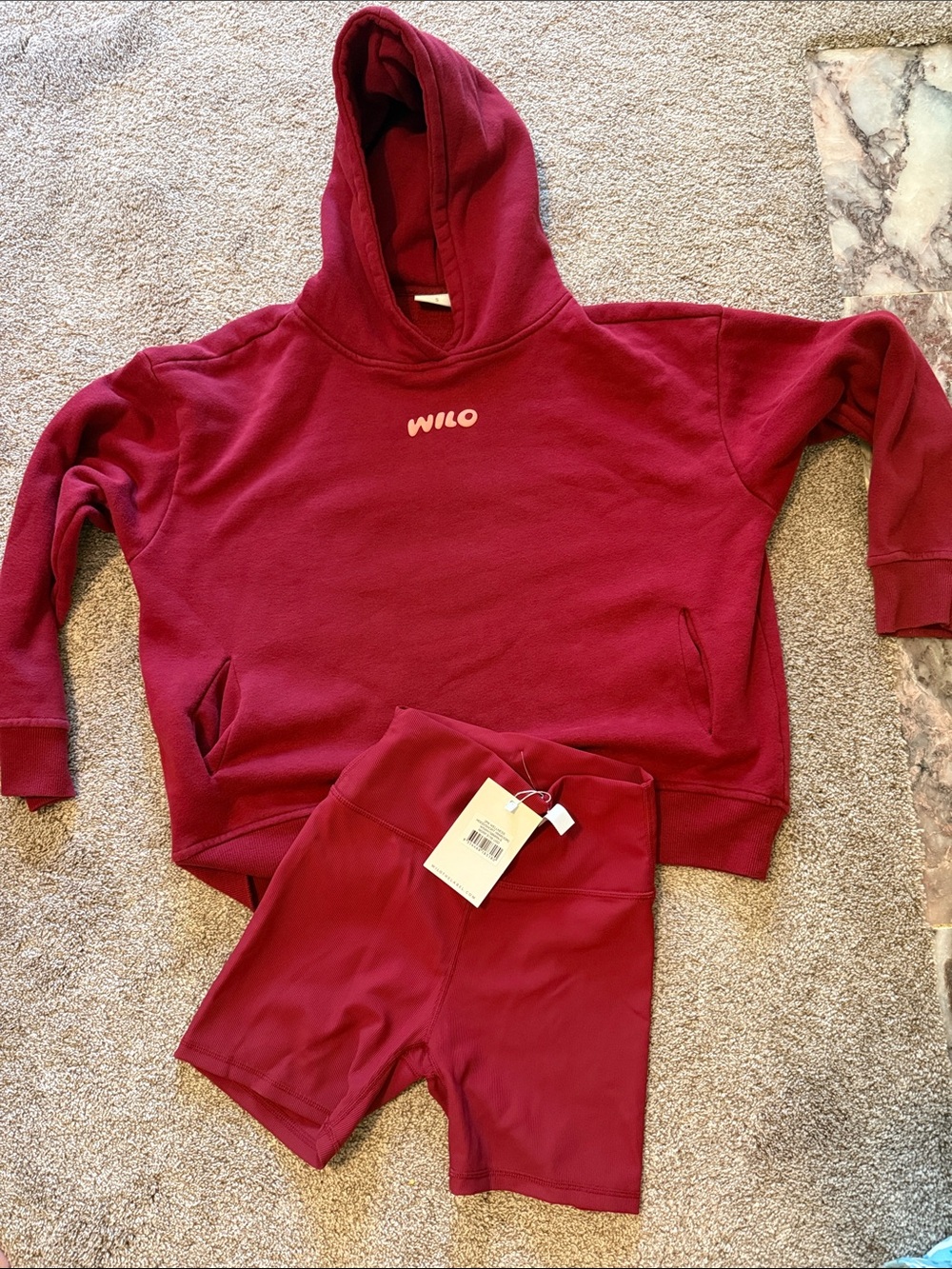 Kids Burgundy Hoodie and Bike Shorts Set
